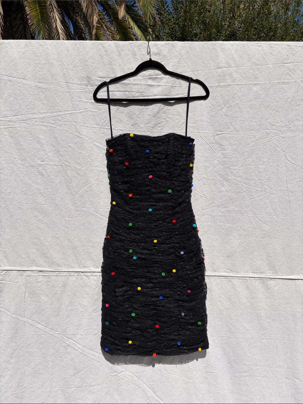 Black Beaded Spaghetti-Strap Dress - Multicolor Embellishments